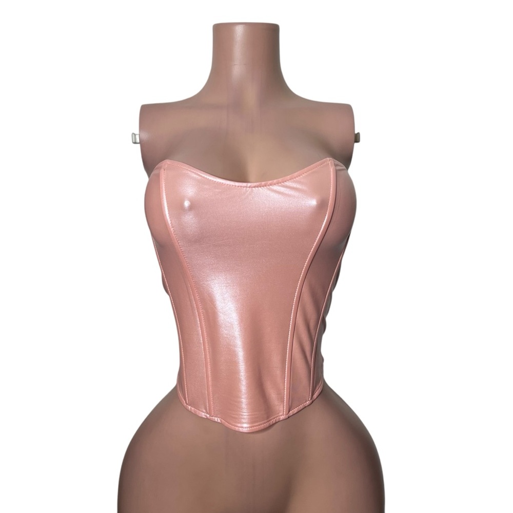 Iridescent Pink Strapless Corset Top
